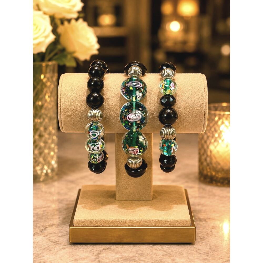 Murano Inspired Lampwork Glass Crystal Bracelet Set
